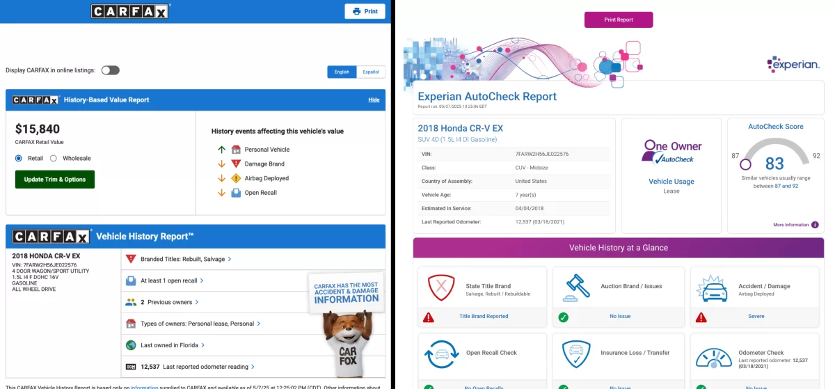 Carfax vs. AutoCheck (2025): An In-Depth Guide to Choosing Your Vehicle History Report